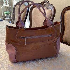 Cole Haan caramel patent leather with pink leather trim bag